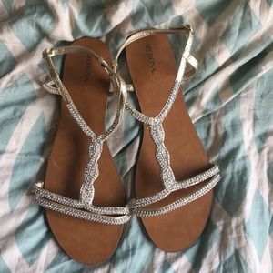 WORN 1X cute womans Gold & silver sparkle Sandals